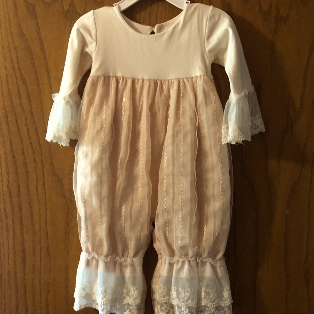 1 Piece embroidered tulle. Lace trim.
